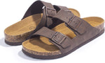 Brown sandals with cork sole on a white background