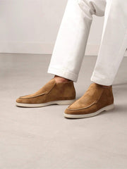 Florence Warm Tan Suede Slip-On Ankle Loafers By Monk Bespoke Labs