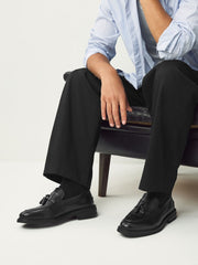 Black Leather Tassel Loafer By Monk Bespoke Labs