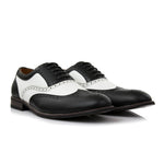 Arthur Black & White Two-Tone Wingtip Oxford Shoes handcrafted in genuine leather by Monk Bespoke Labs.