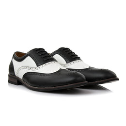Arthur Black & White Two-Tone Wingtip Oxford Shoes handcrafted in genuine leather by Monk Bespoke Labs.