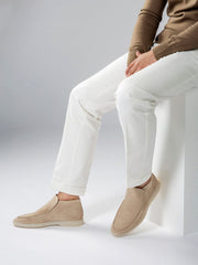 Florence Beige Suede Slip-On Ankle Loafers By Monk Bespoke Labs
