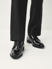Sleek Black Patent Leather Derby Shoes By Monk Bespoke Labs