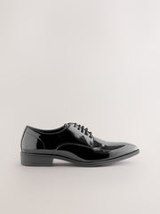 Sleek Black Patent Leather Derby Shoes By Monk Bespoke Labs