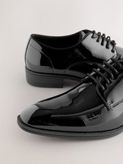 Sleek Black Patent Leather Derby Shoes By Monk Bespoke Labs