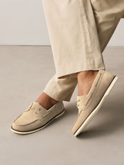 Pusan Beige Suede Boat Shoes By Monk Bespoke Labs