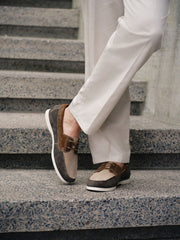 Busan Khaki Suede Boat Shoes By Monk Bespoke Labs