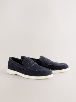 Navy suede Penny loafers for mens