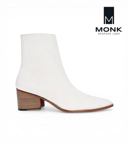Beijing White Cuban Heel Leather Boots by Monk Bespoke Labs