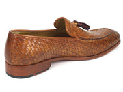 Brown woven loafer shoe on a white background